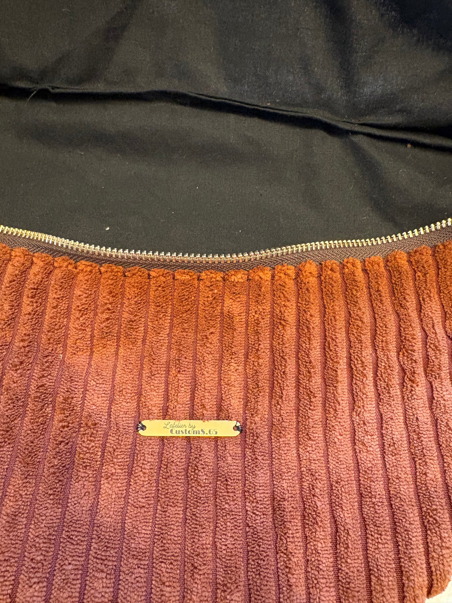 Sac banane XXL velour côtelé (large côte) camel capot palmier sangle uni marron