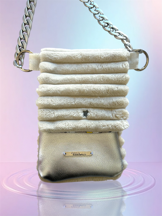 Pochette téléphone rabat velour beige intérieur pingouin