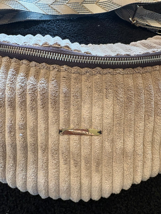 Sac banane XXL velour grosses côte beige