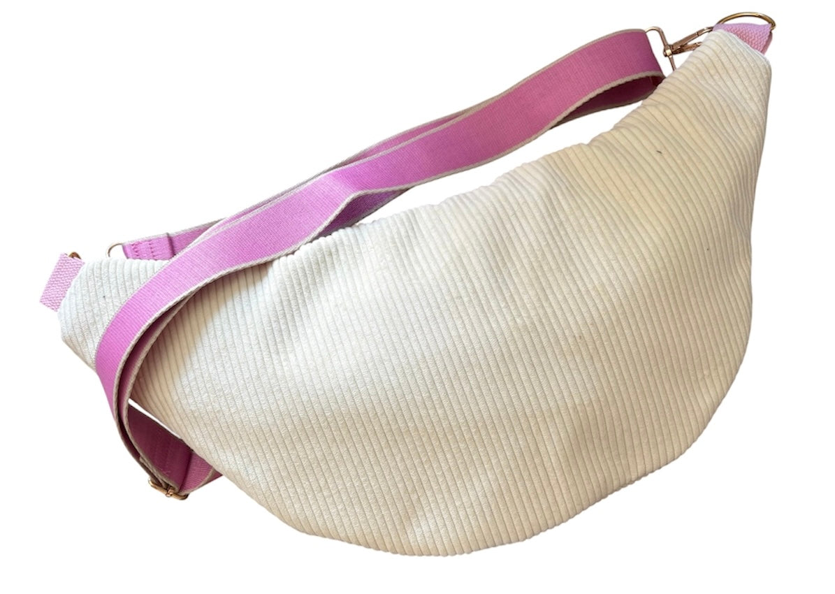 Sac banane XXL blanc et rose avec patch POW