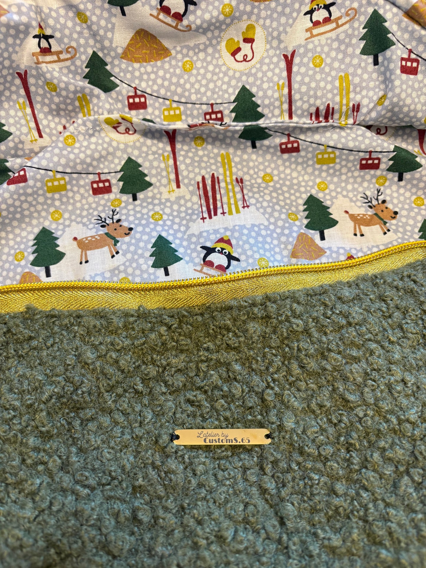 Sac banane XXL moumoute kaki sangle léopard kaki