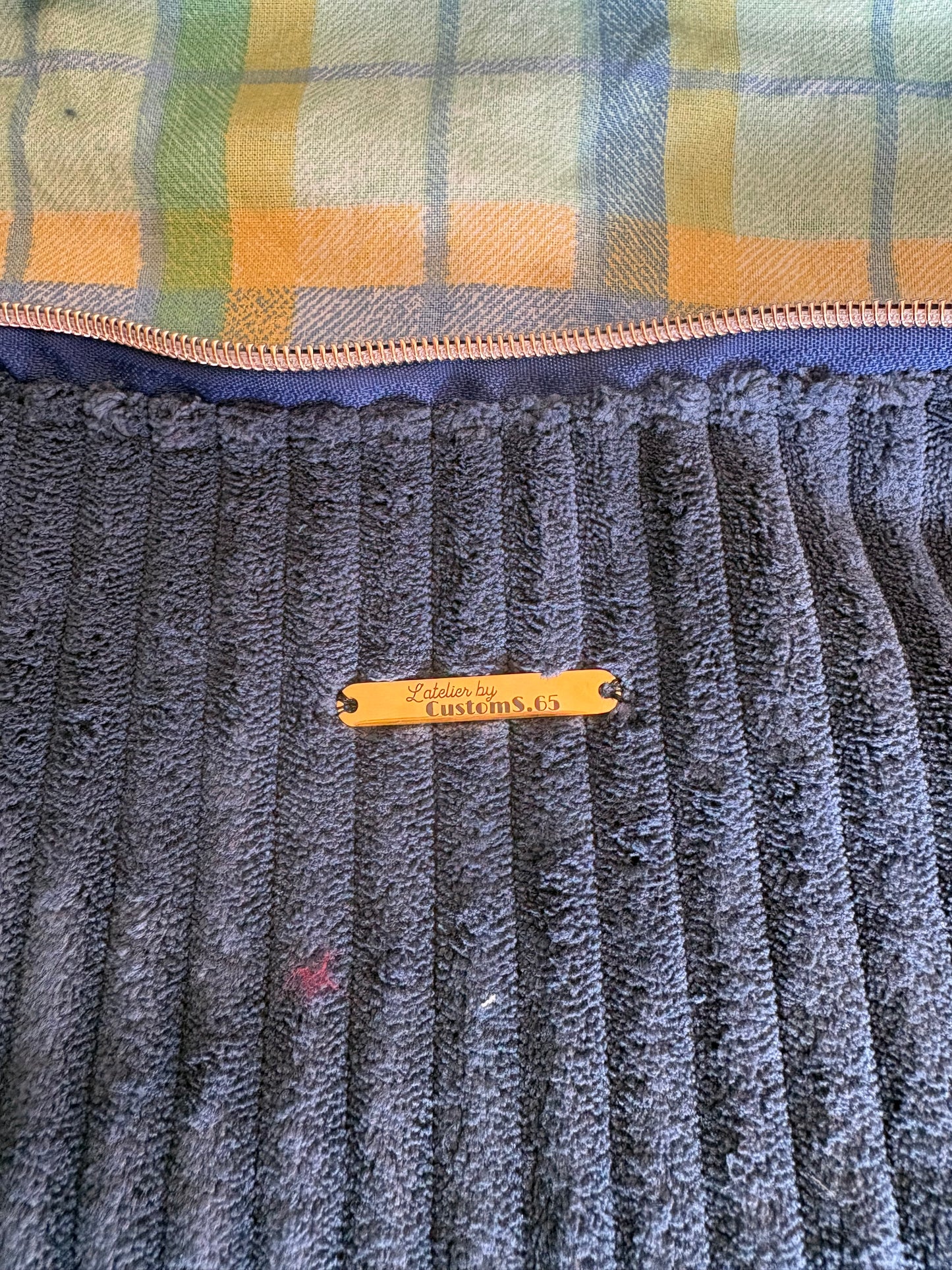 Sac banane XXL velour grosse côte bleu
