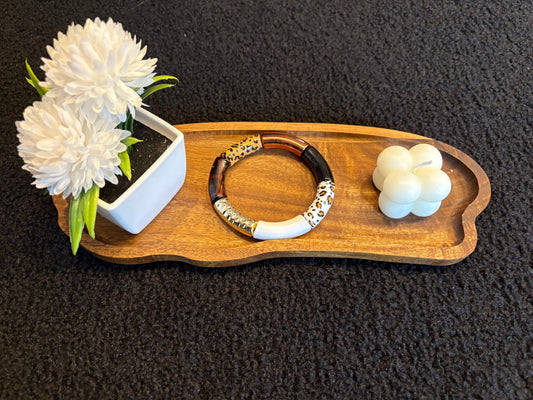 Bracelet tubulaire léopard blanc et marron