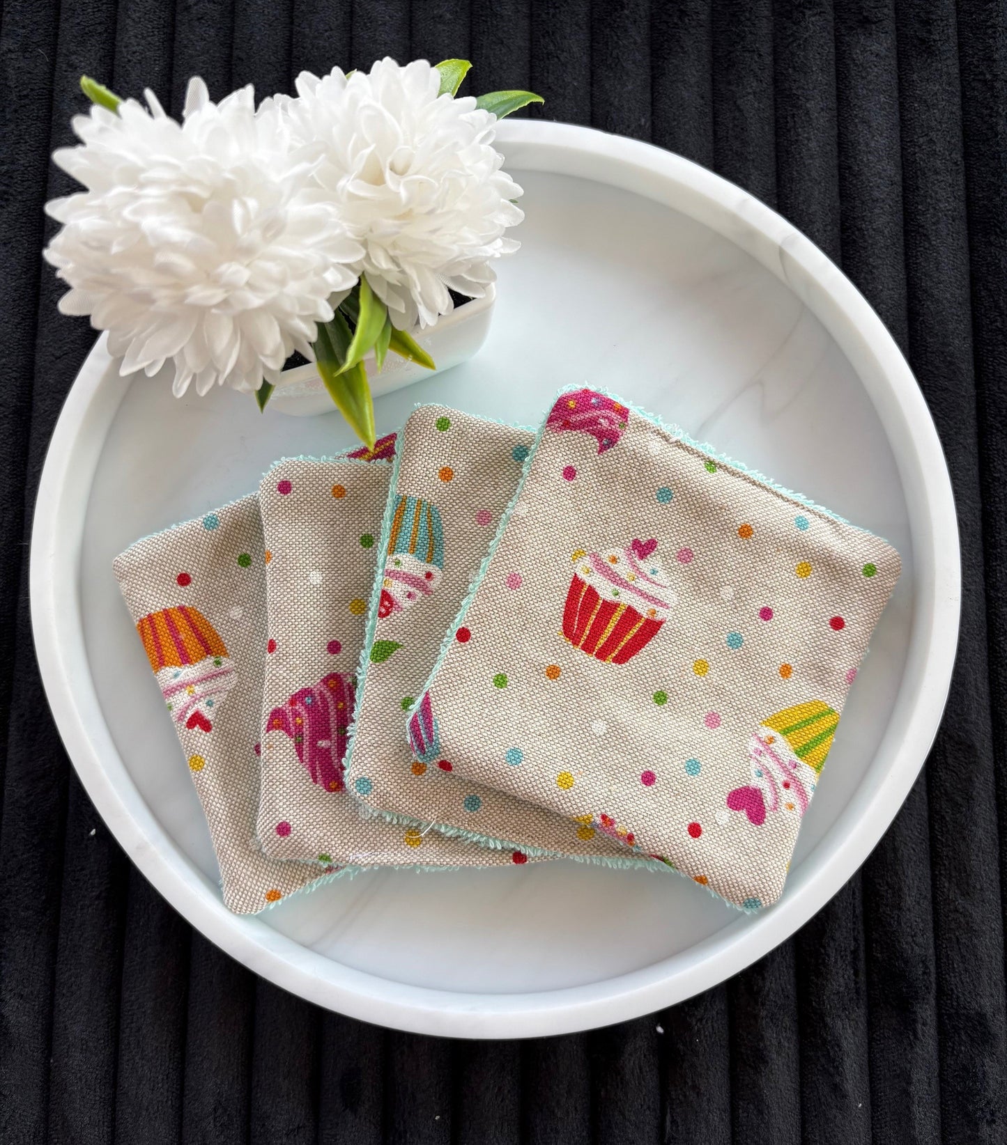 4 Cotons lavables réutilisables gâteaux