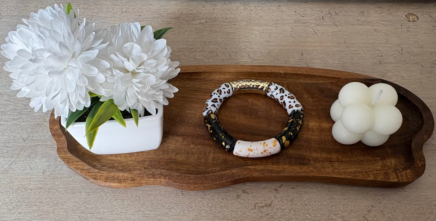 Bracelet tubulaire léopard noir et blanc