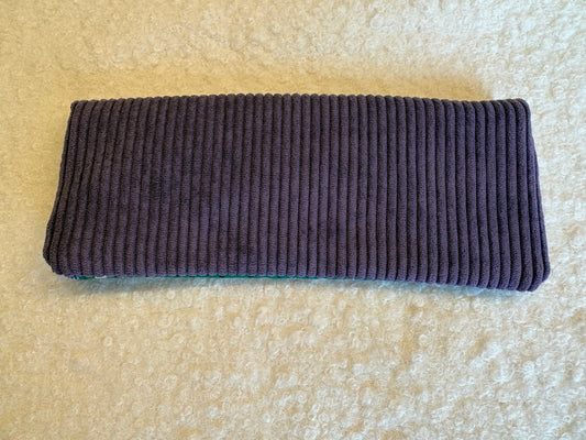 Portefeuille tissu fleuri rabat velour côtelé violet