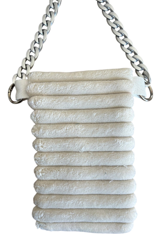 Pochette téléphone rabat velour beige intérieur pingouin