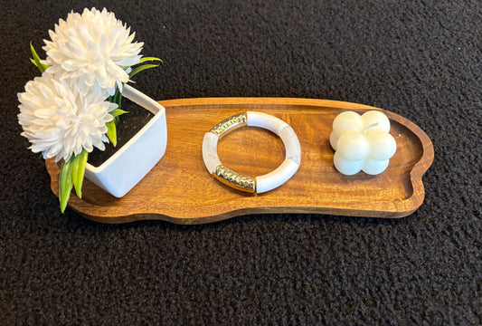 Bracelet tubulaire blanc/or