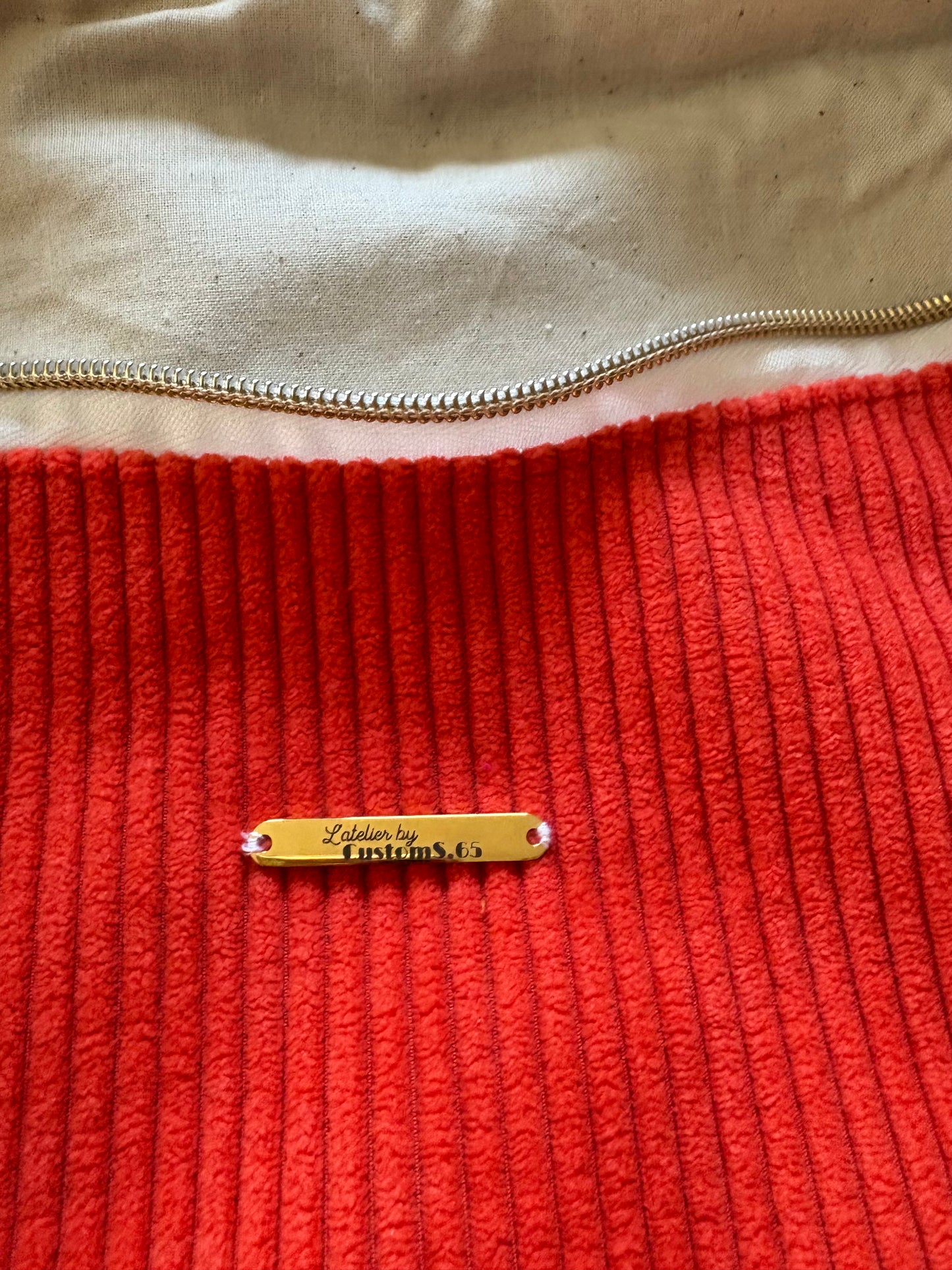 Sac banane XXL velour côtelé rouge orangé