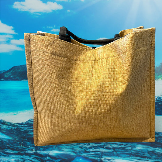 Sac Cabas toile de jute 'Beach is my happy place'