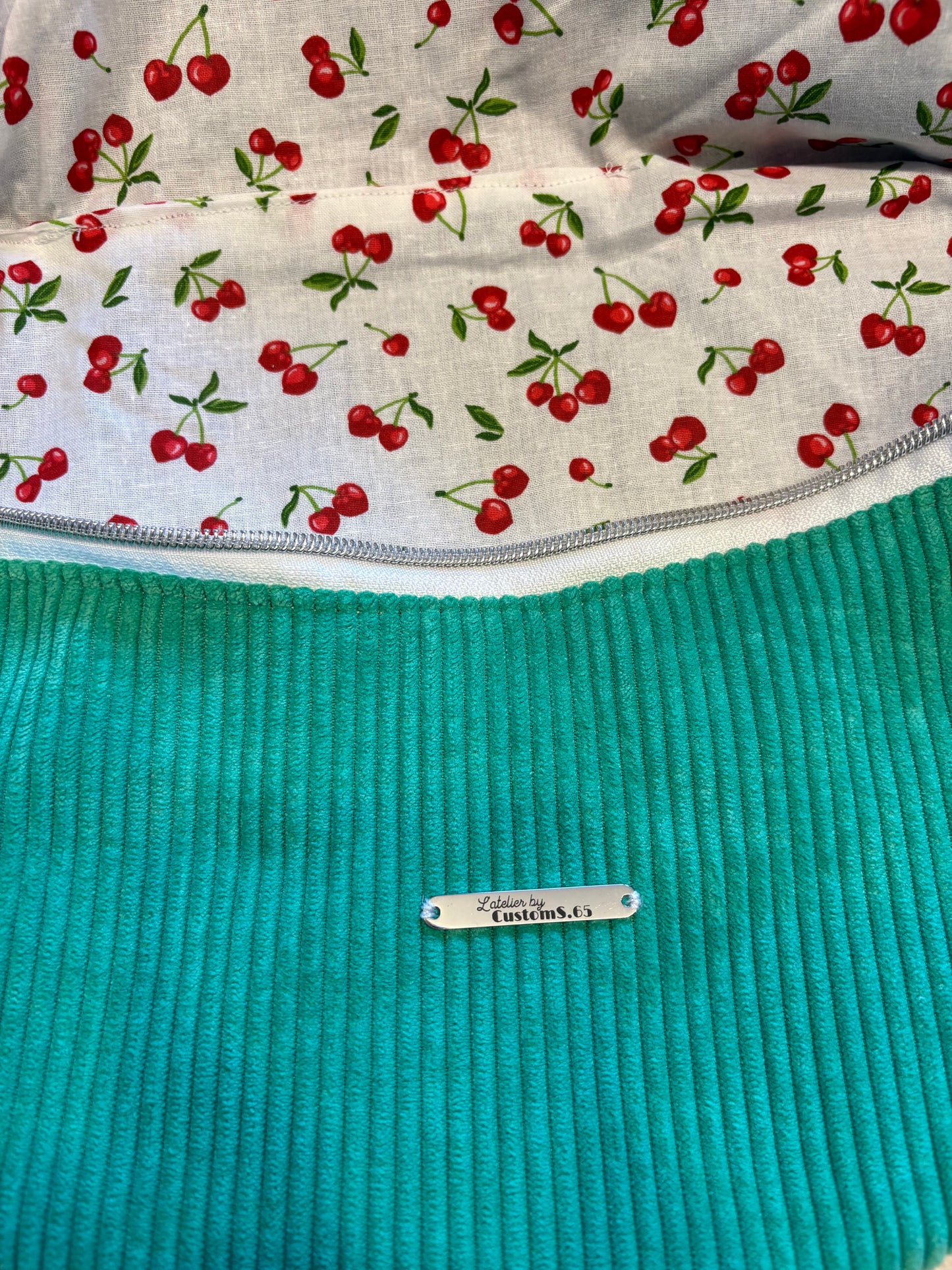 Sac banane XXL velour côtelé (fine côte) vert sangle fleurie verte