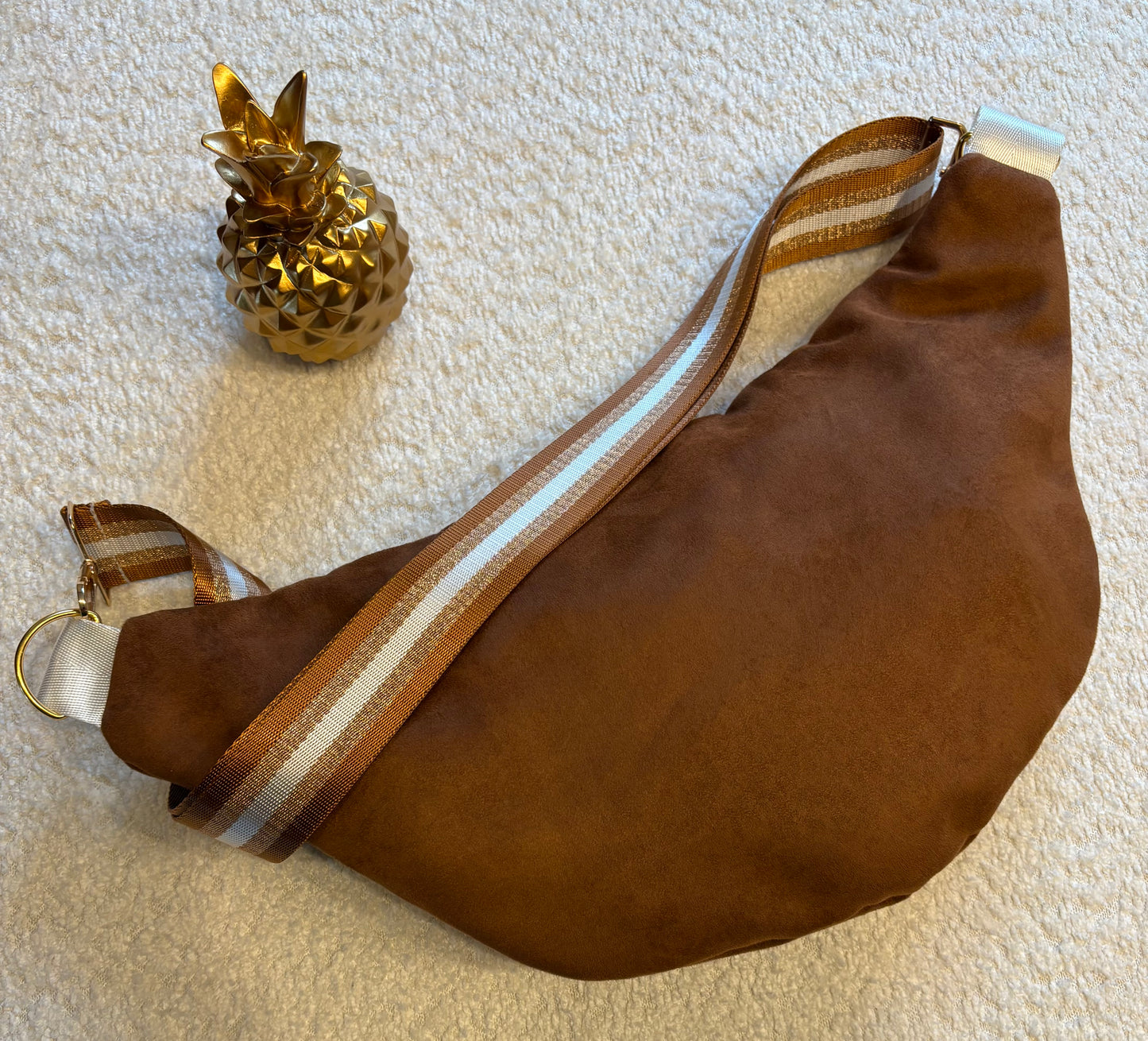 Sac banane XXL daim camel sangle camel/doré