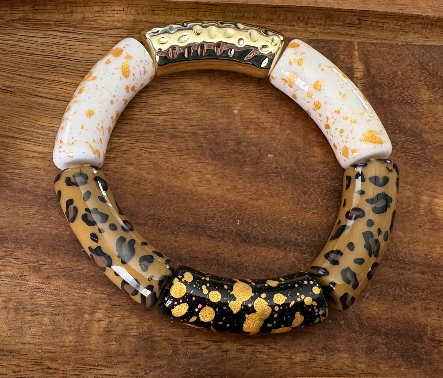 Bracelet tubulaire léopard doré