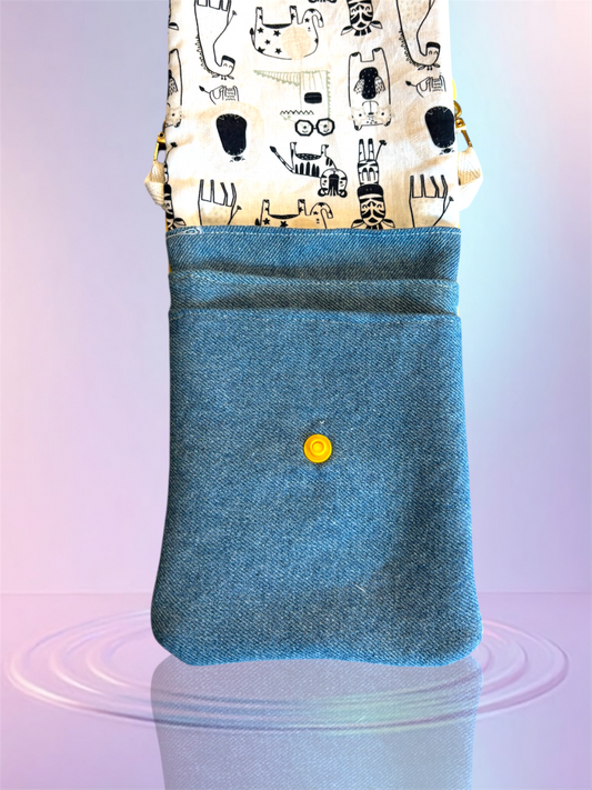 Pochette téléphone rabat cuir jaune pochette jean