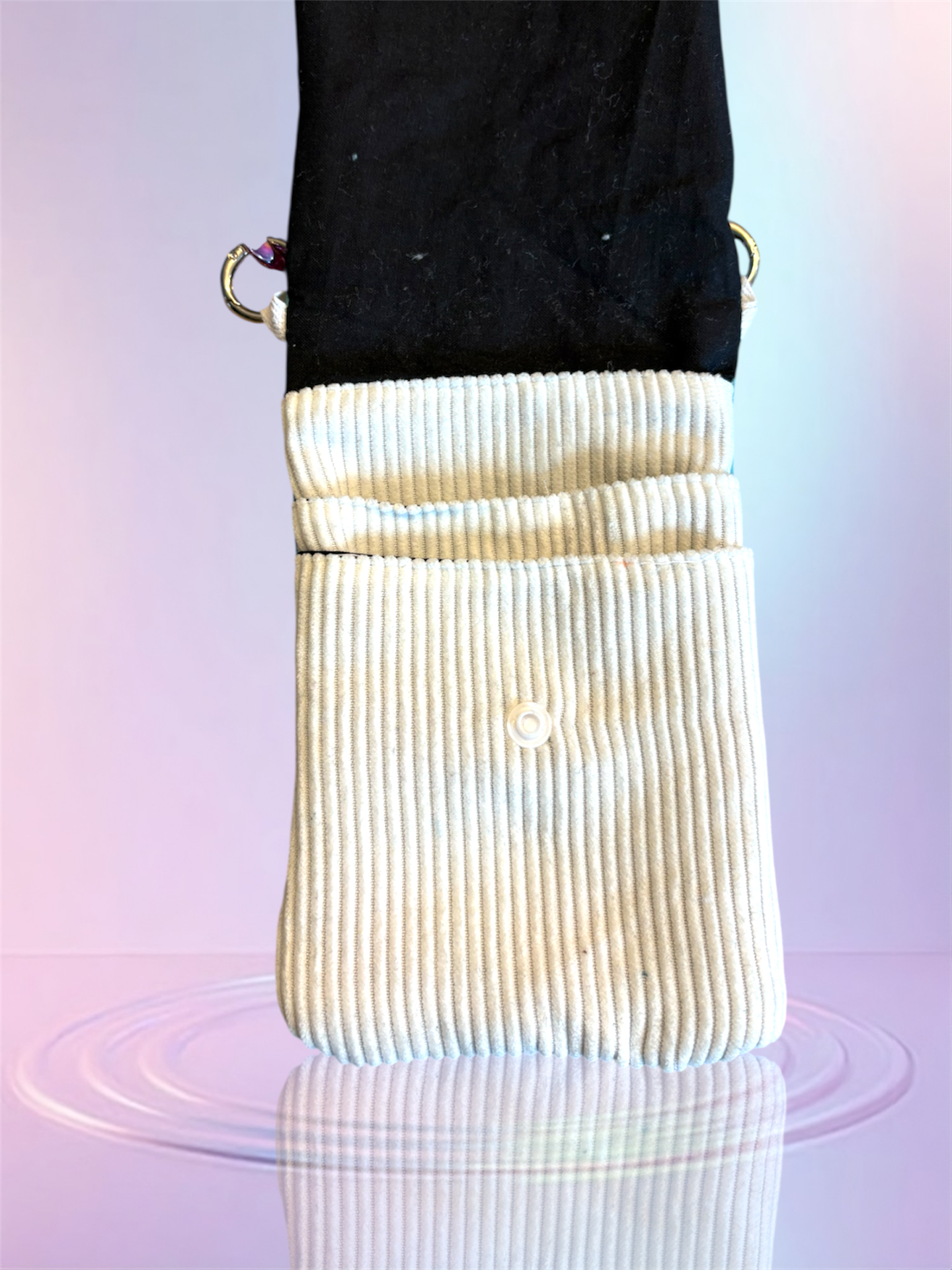 Pochette téléphone rabat bleu canard pochette velour blanc