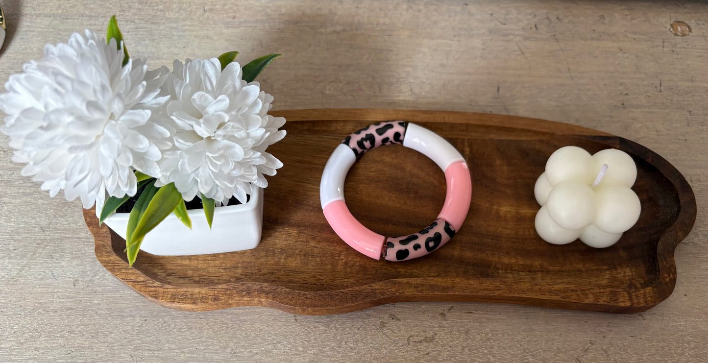 Bracelet tubulaire léopard rose et blanc
