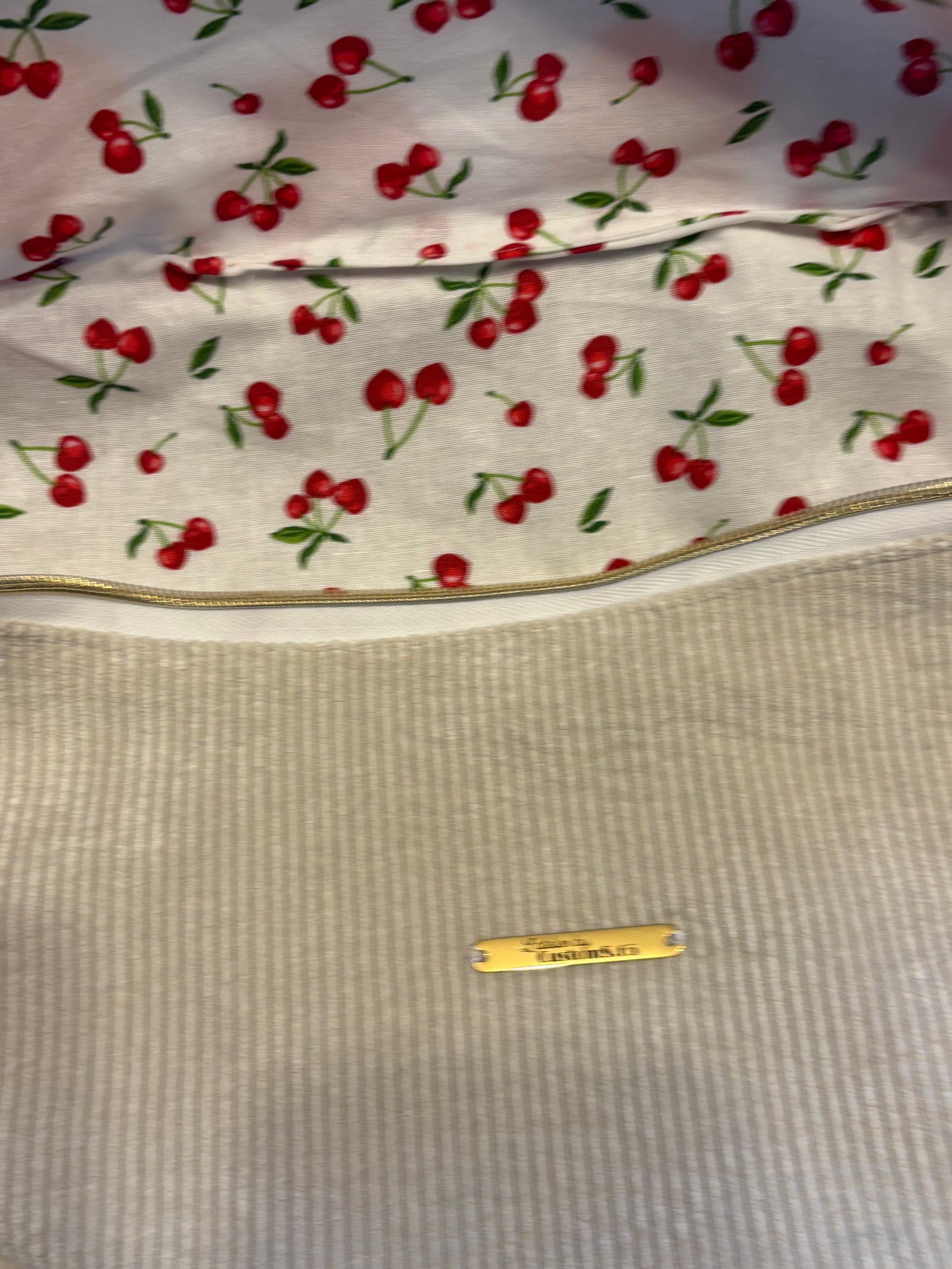 Sac banane XXL velour côtelé (fine côte) écru capot fleuri sangle unie écru