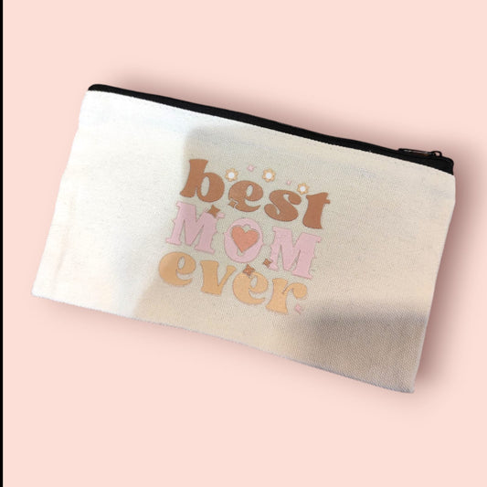 Petite Pochette à Zip écru "Best Mom Ever"