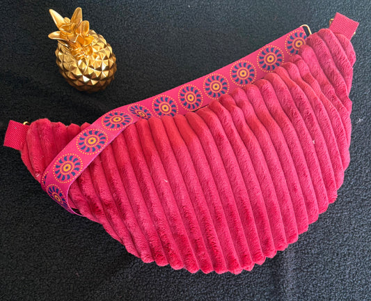 Sac banane XXL velour trés grosse côte fuschia