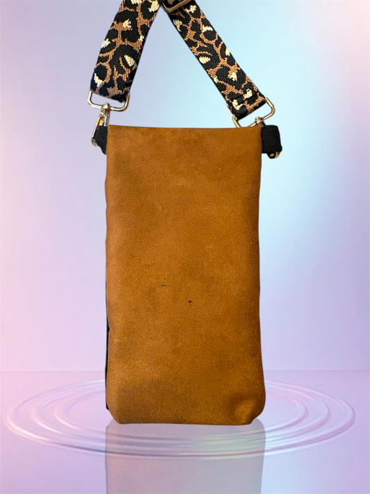 Pochette téléphone rabat daim camel pochettes velour noire