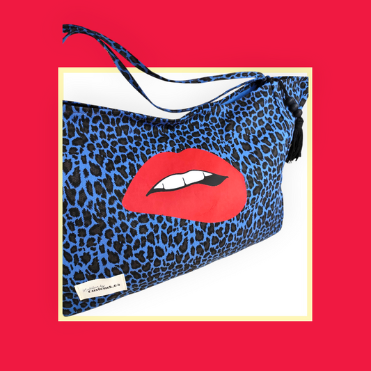 Sac Cabas léopard bleu bouche rouge