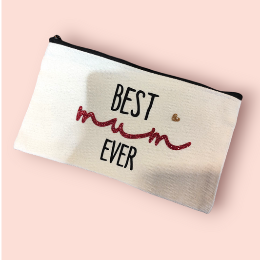 Petite Pochette à Zip écru "Best mum EVER" noir et rouge