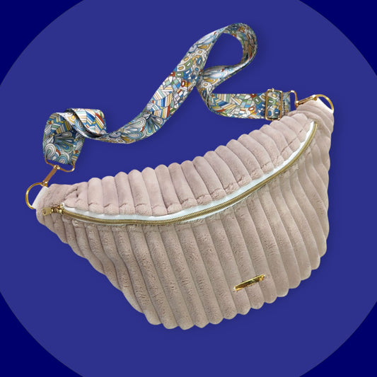 Sac banane velour très grosse côte beige