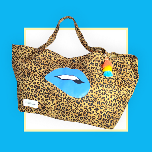 Sac Cabas léopard marron bouche bleue