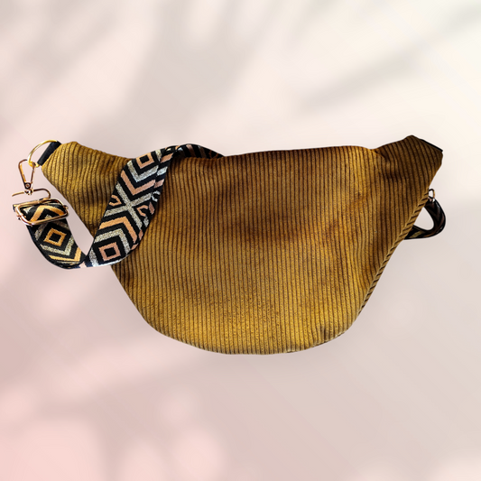 Sac banane velour côtelé ocre