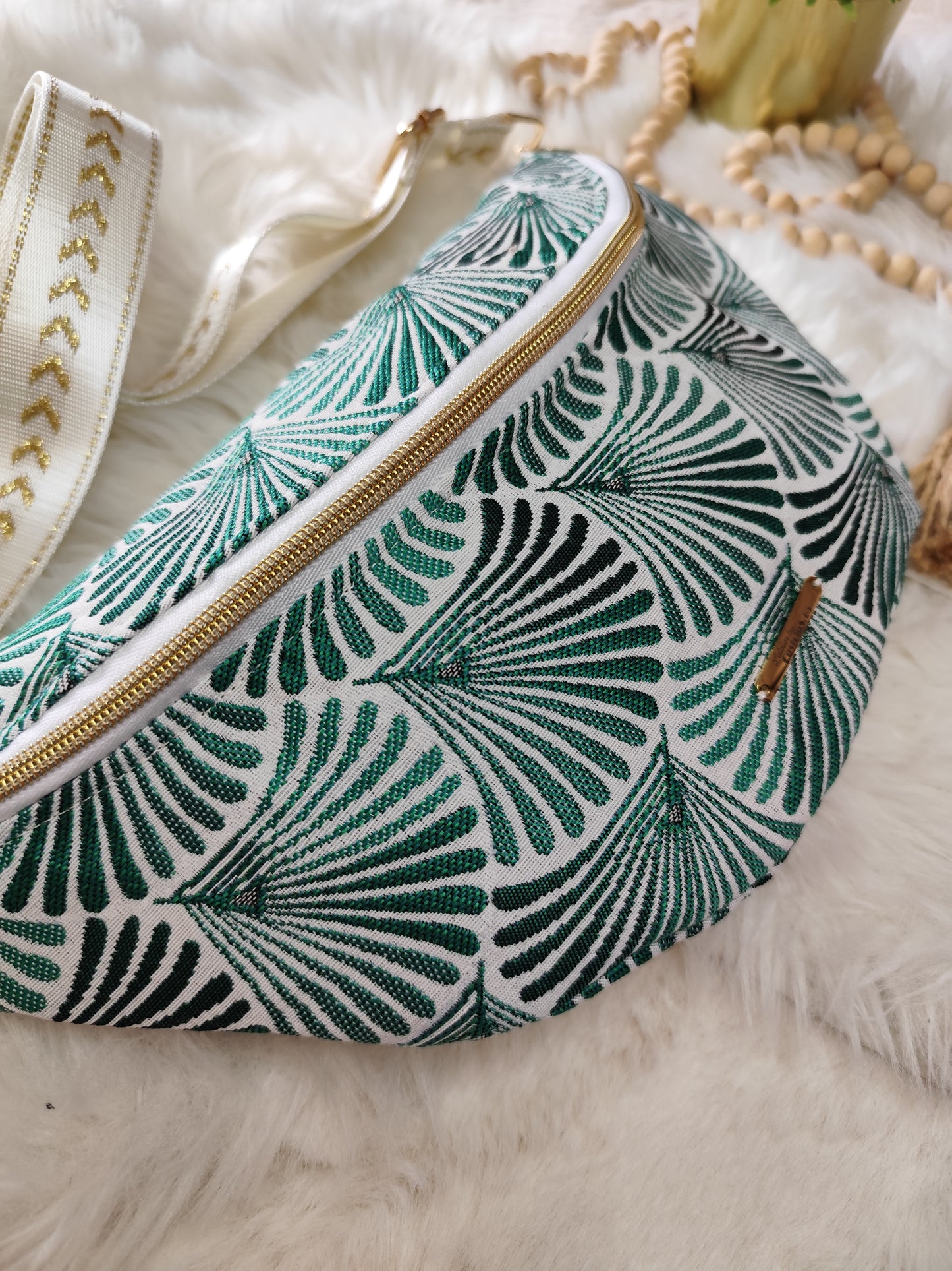 Sac banane motif feuille palmier vert