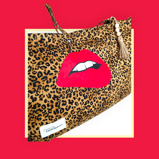 Sac Cabas léopard marron bouche rouge