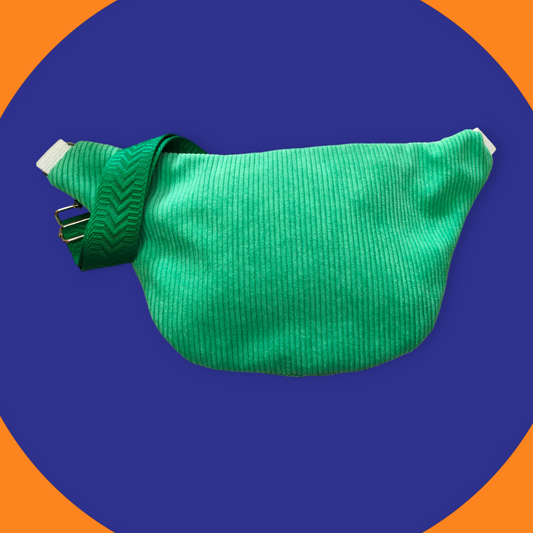 Sac banane velour côtelé vert brésil capot cuir vegan argent