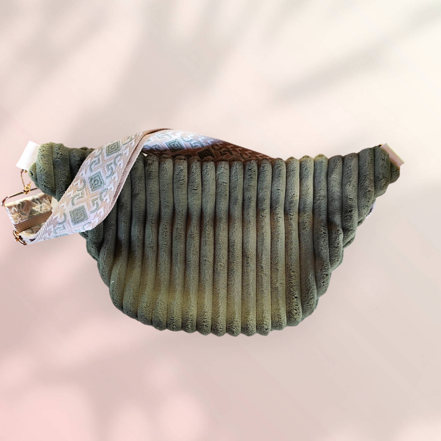 Sac banane velour très grosse côte vert kaki