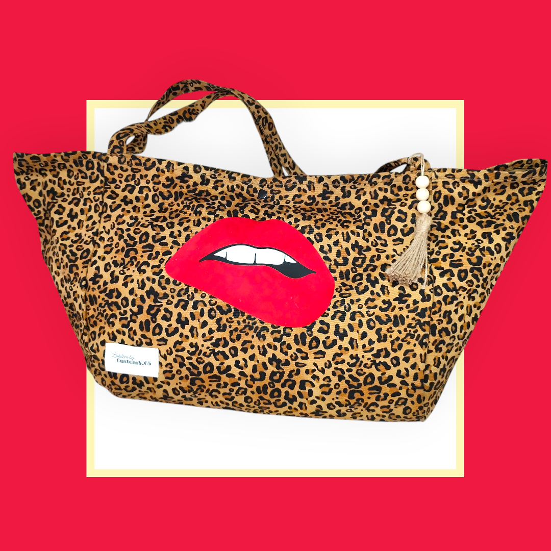 Sac Cabas léopard marron bouche rouge