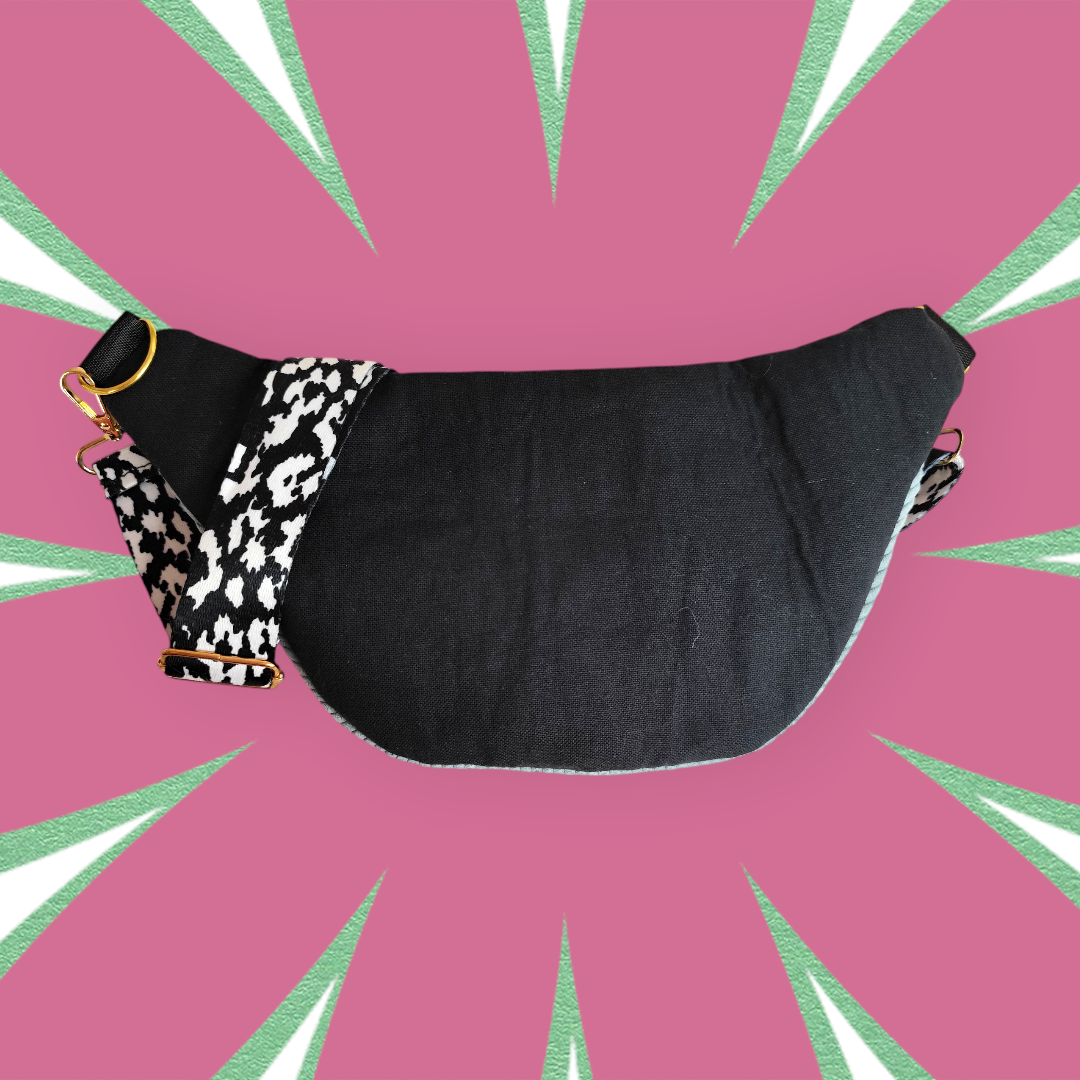 Sac banane S velour côtelé bleu clair capot noir