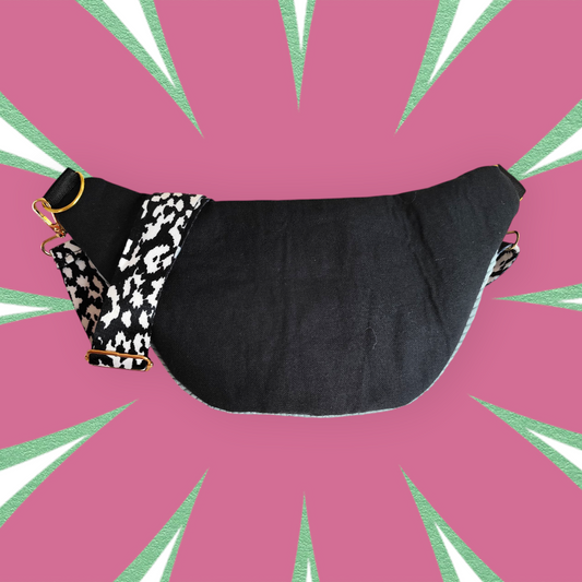 Sac banane S velour côtelé bleu clair capot noir