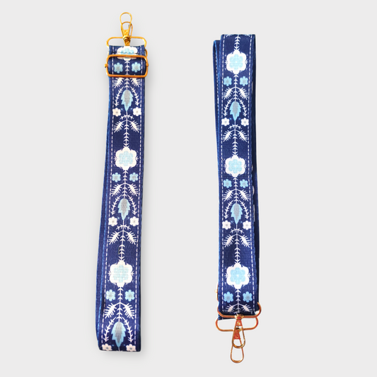 Sangle détails doré motif hiver bleu