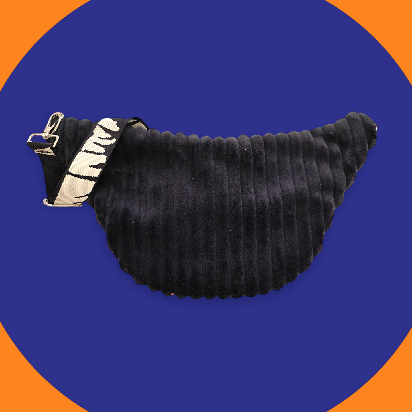 Sac banane velour très grosse côte noire
