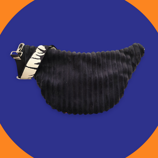 Sac banane velour très grosse côte noire