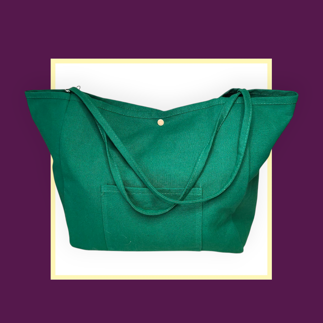 Sac Cabas vert bisou salé blanc coeur violet pailleté