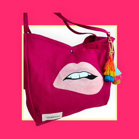 Sac Cabas rose fushia bouche rose clair pailleté
