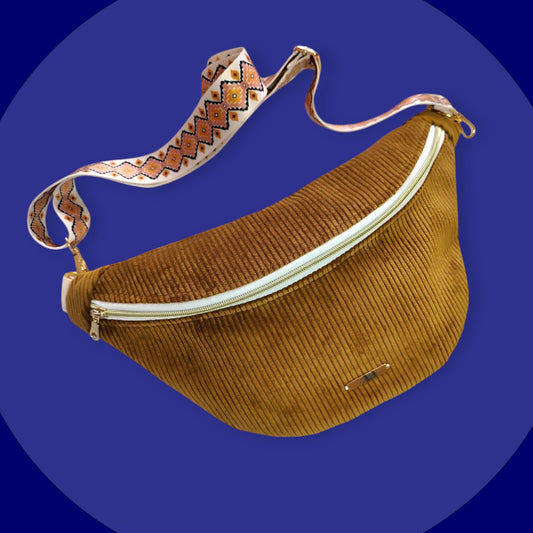 Sac banane velour côtelé ocre