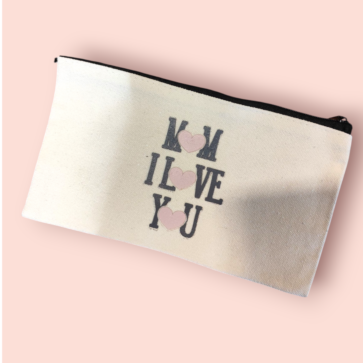 Petite Pochette à Zip écru "mom i love you"