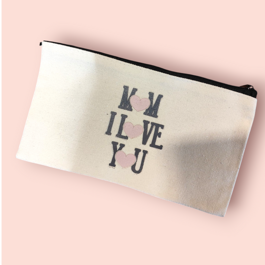 Petite Pochette à Zip écru "mom i love you"