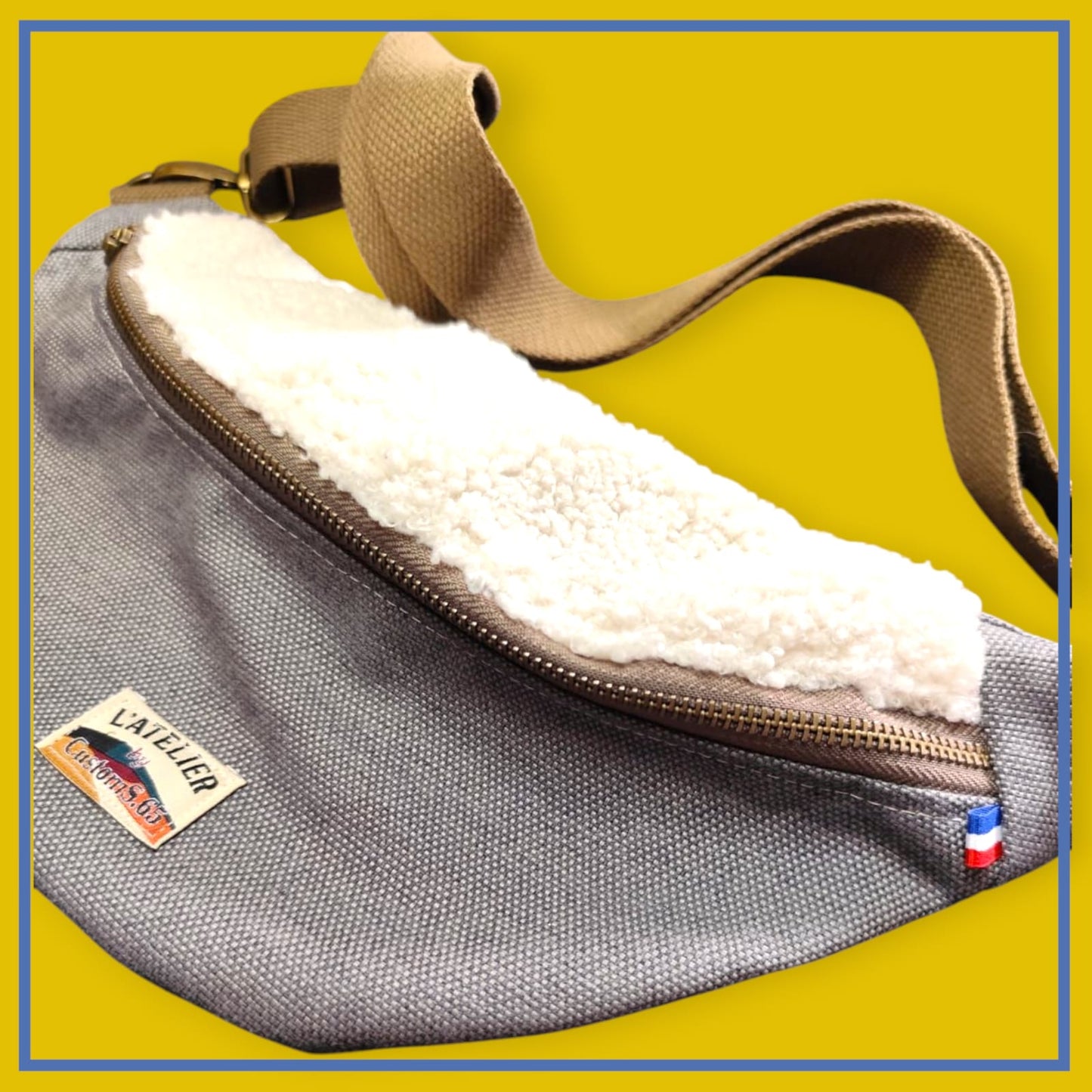 Sac banane gris foncé chiné sangle taupe