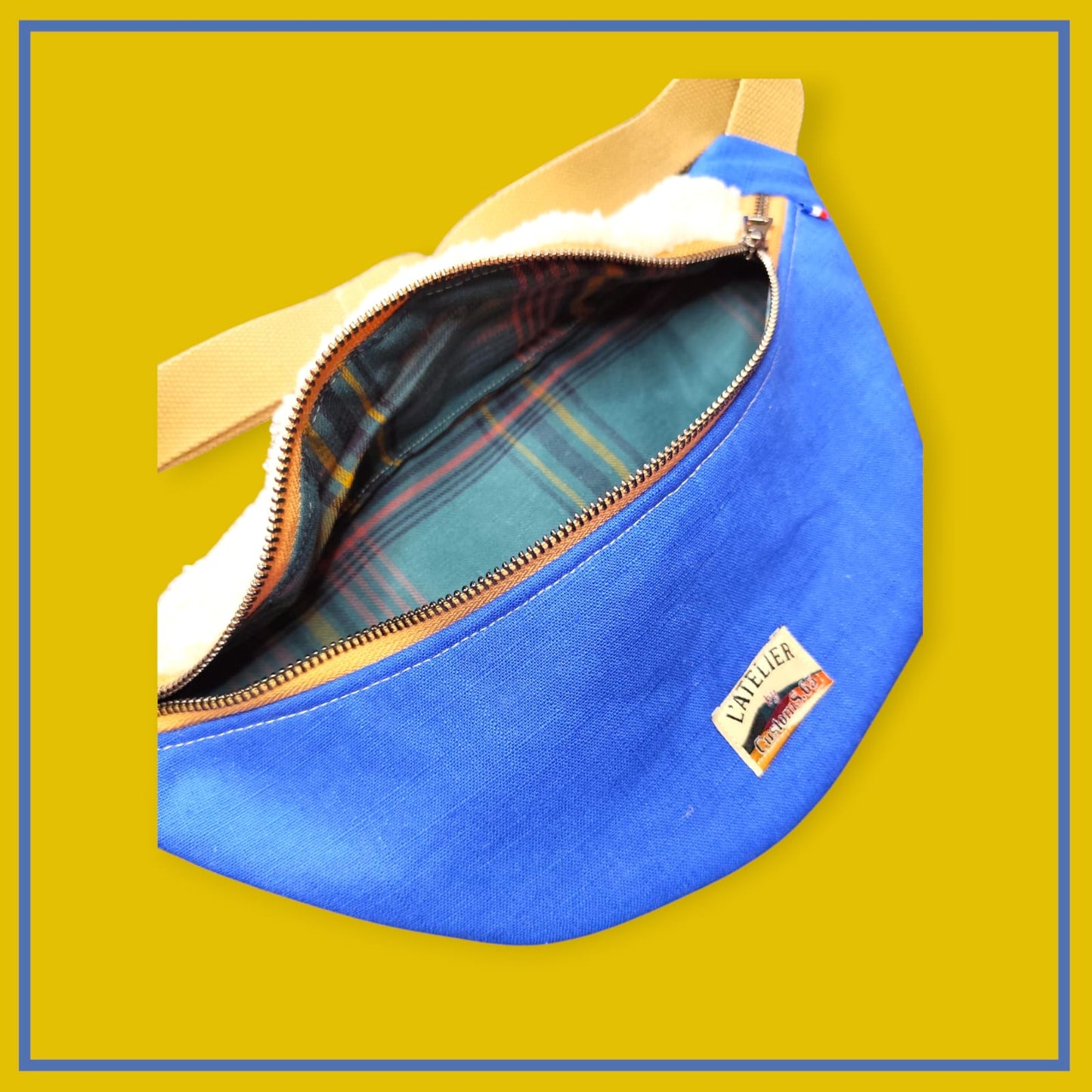 Sac banane bleu électrique sangle beige taupe