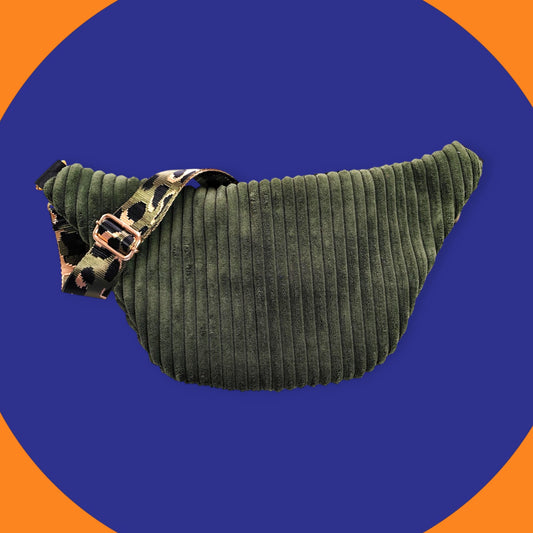 Sac banane velour grosse côte vert kaki