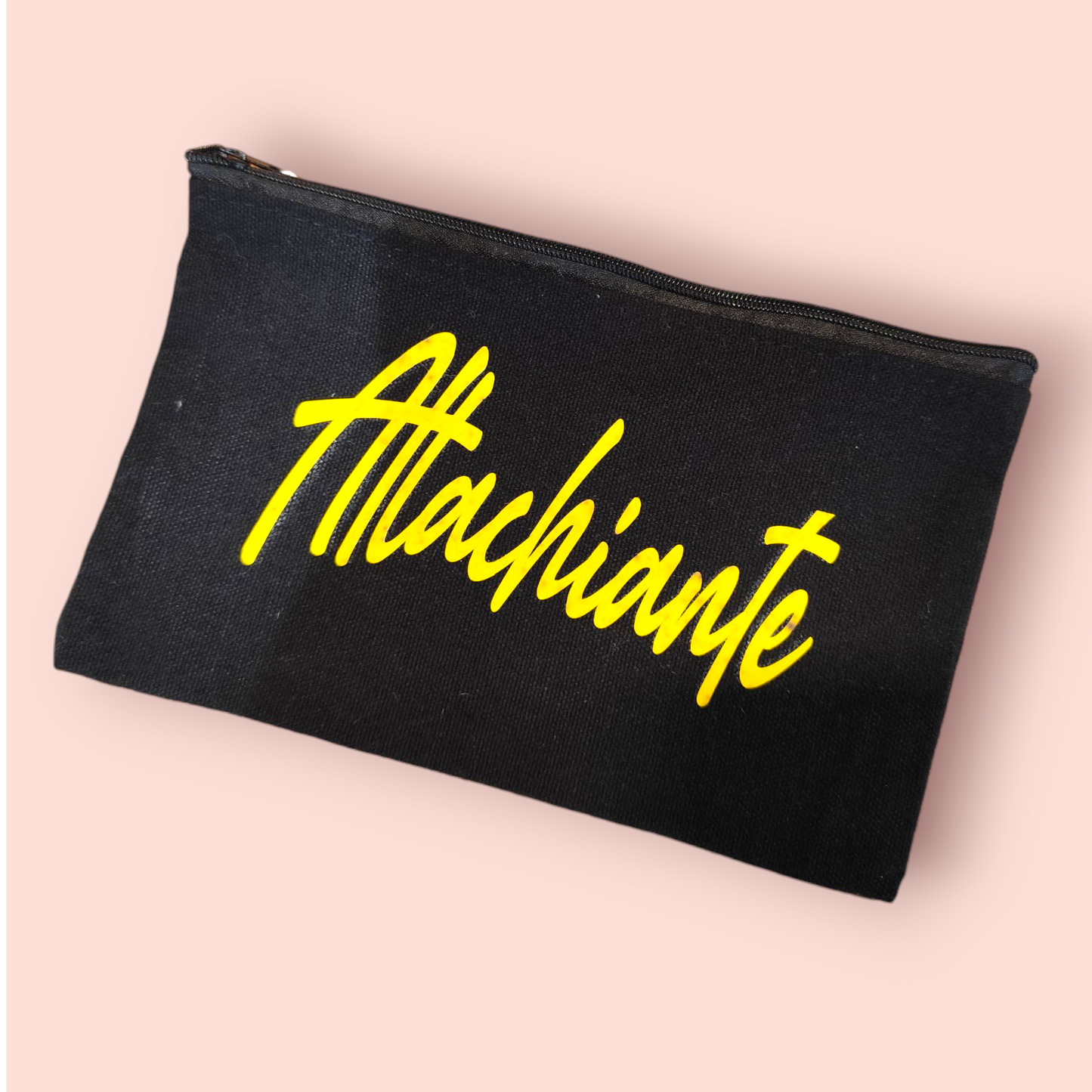 Petite Pochette à Zip noir "Attachiante" jaune