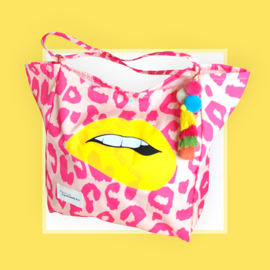 Sac Cabas léopard rose bouche jaune