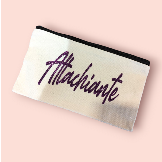 Petite Pochette à Zip écru "Attachiante" violet pailleté
